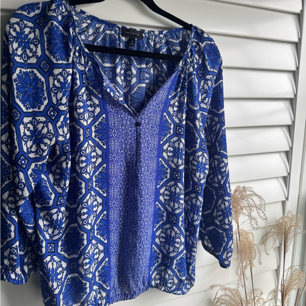 The Limited Blue and White Patterned Blouse